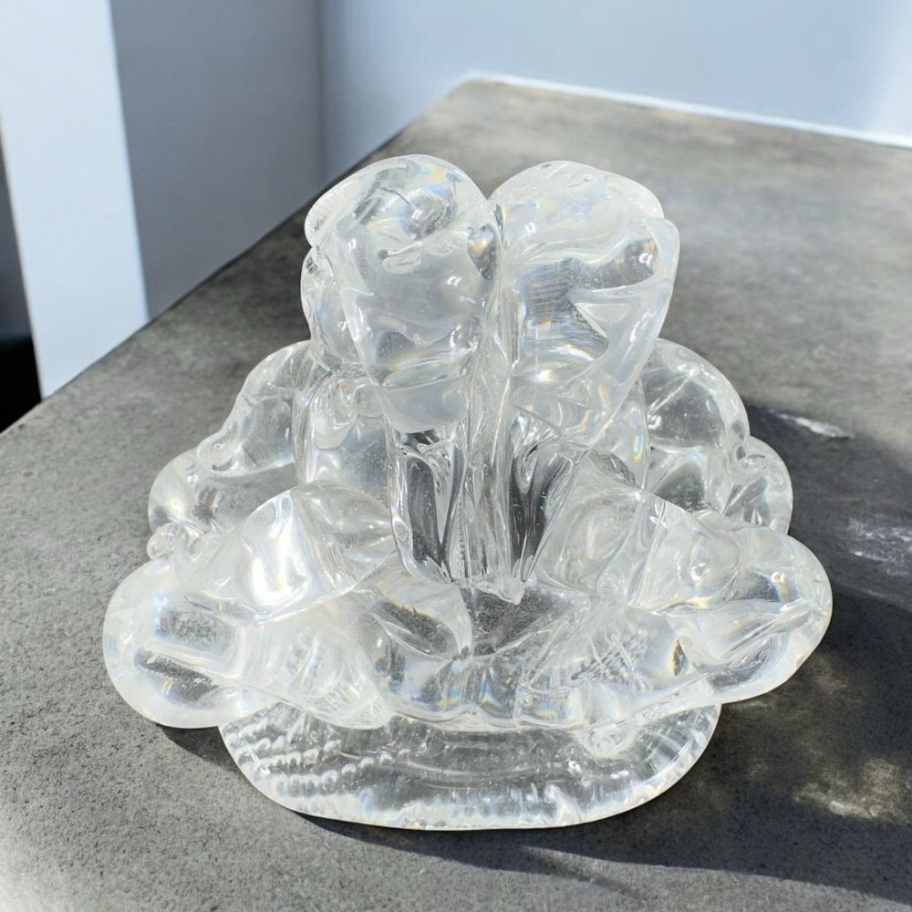 Vintage Clear Hand Blown Venetian Glass‎ Figurine People Sitting Sculpture Italy
